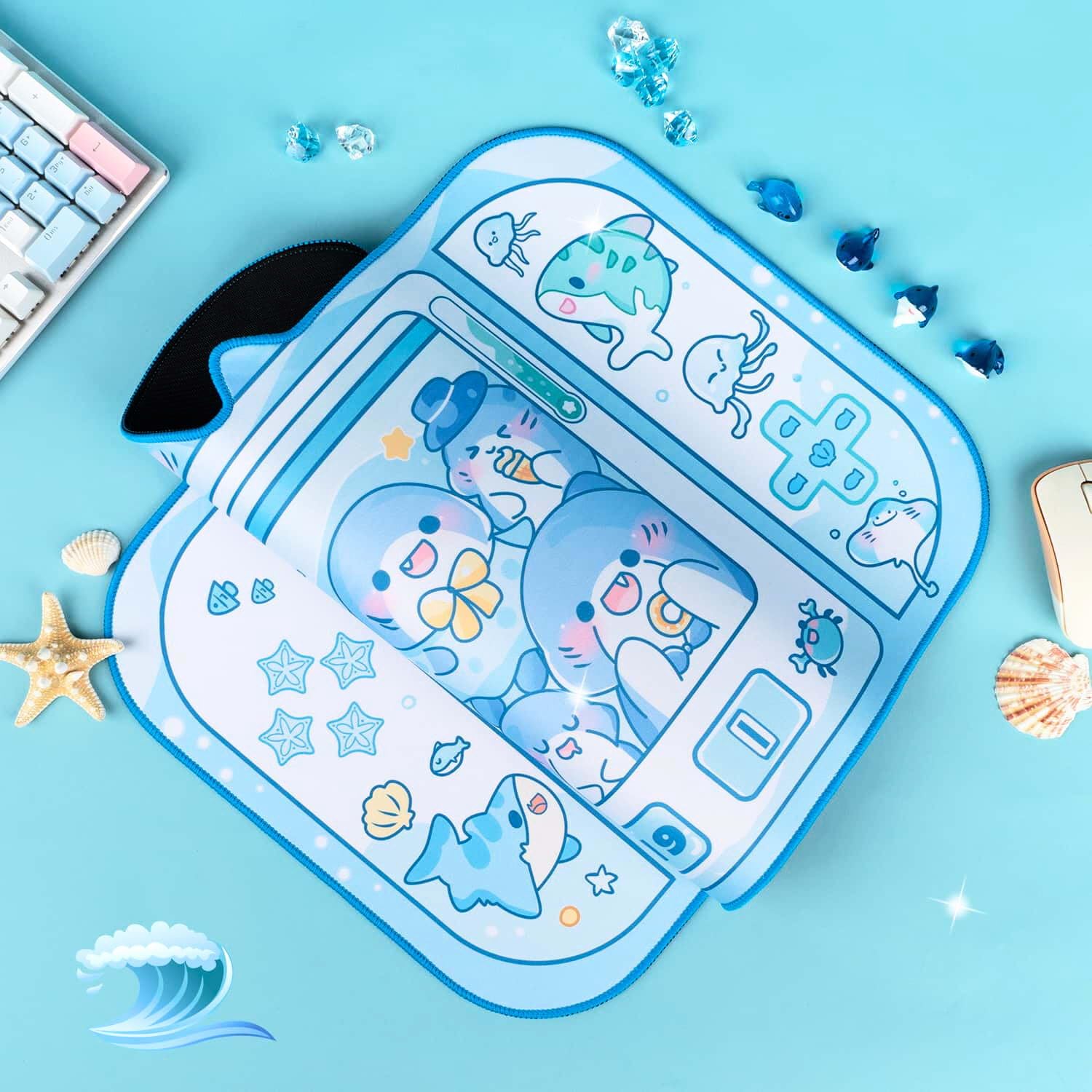 BelugaDesign Tappetino da scrivania con squalo, grande tappetino per mouse color pastello | Cutecore Ocean Switch Anime Keyboard Gaming | Lavabile in lavatrice antiscivolo da scrivania per bambini