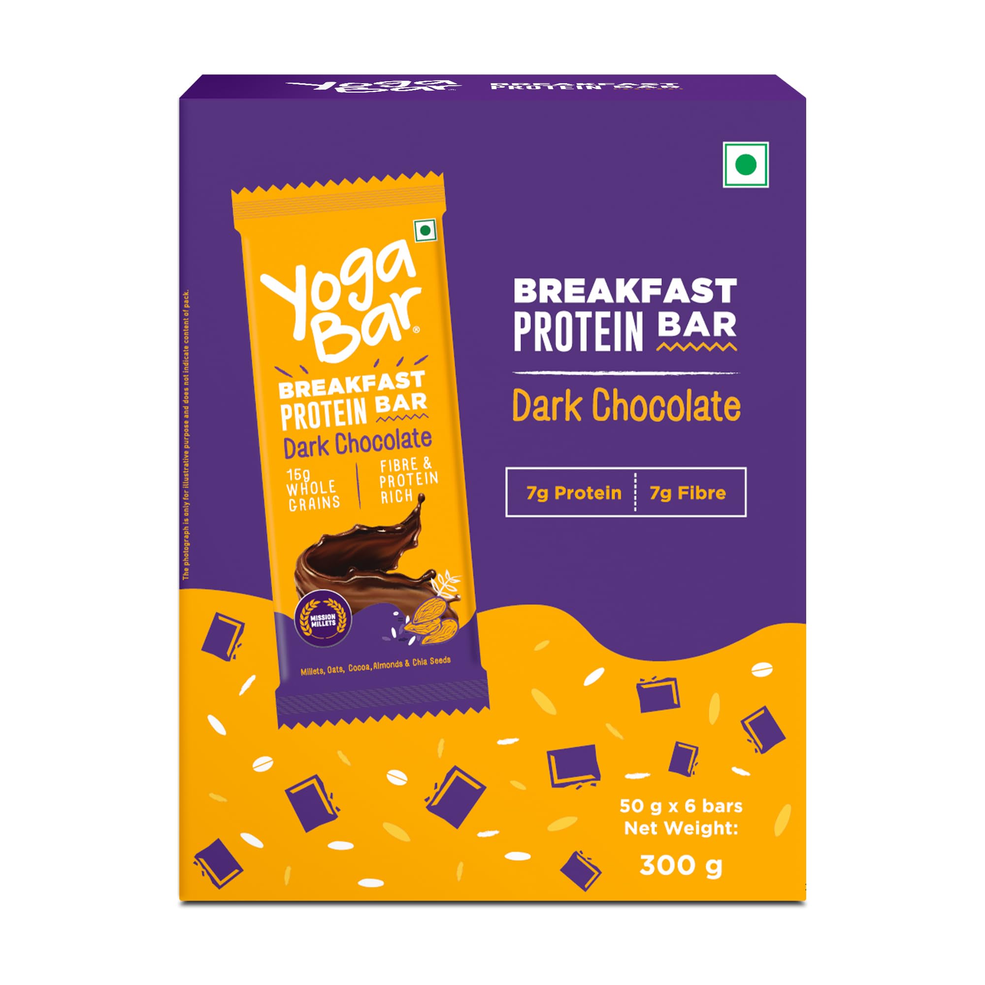 Yogabar Breakfast Protein Bars Dark Chocolate Flavor Box (6 X 50 Gram) (B0D3F87RK1) Amazon Price History, Amazon Price Tracker