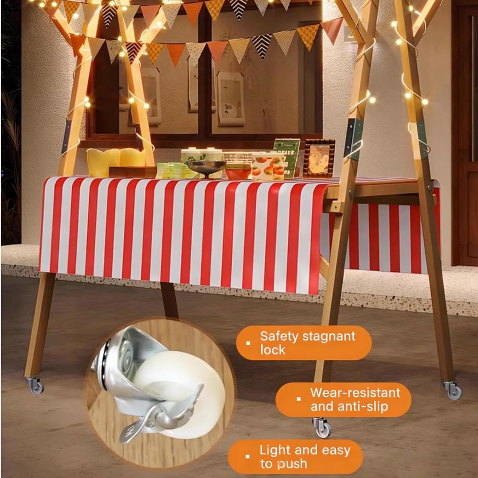 Mobiler Marktstand Verkaufsstand mit Vordach, Faltbarer Holzwagen für Wochenmärkte, Dessertstände, Partys & Outdoor-Events(Light green,150cm(59in))