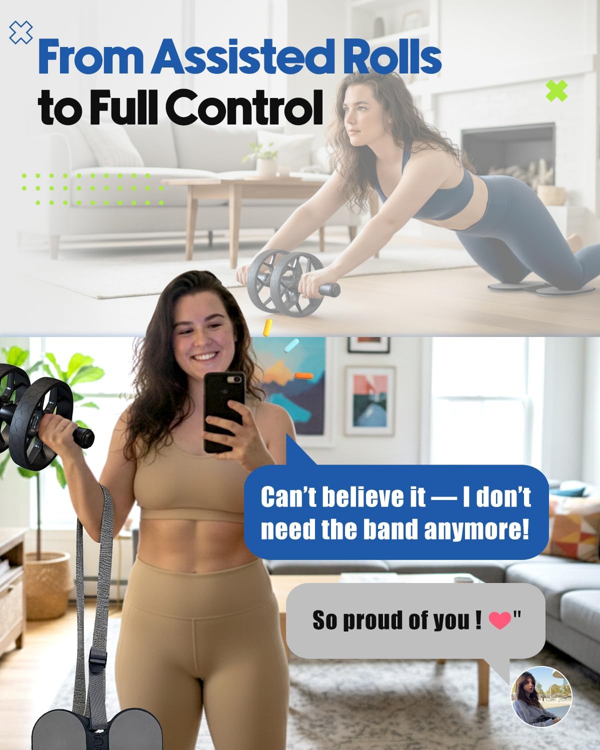 auvstar Bauchroller mit Widerstandsband & Rutschfesten Griffen, Ab Roller Fitnessgerät für Zuhause, Bauchtrainer Roller Selbstaufrollend Bauchmuskeltrainer Trainingsgerät Abdominal Rad Set Grau