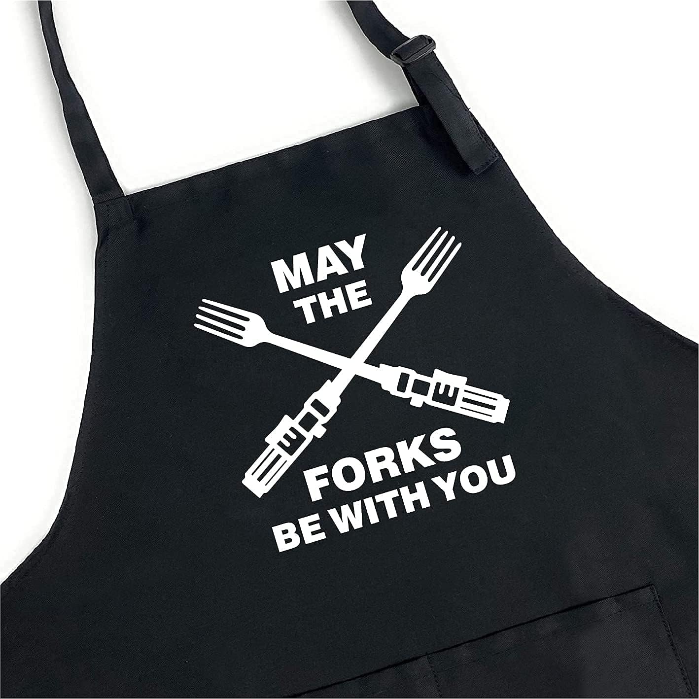 Funny Grill Aprons for Men - May The Forks Be With You - Funny Cooking Apron for Movie Fans - Men’s Kitchen Chef Cooking BBQ Aprons - Grilling Gifts for Men Fathers Day, Husband