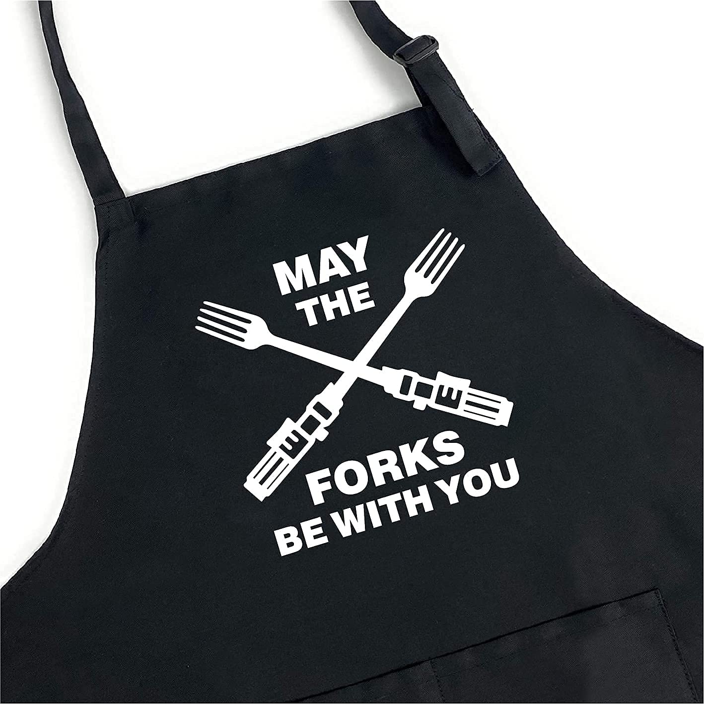 XBPDMWIN Funny Grill Aprons for Men - May The Forks Be With You - Funny Cooking Apron for Movie Fans - Men’s Kitchen Chef Cooking BBQ Aprons - Grilling Gifts for Men Fathers Day, Husband