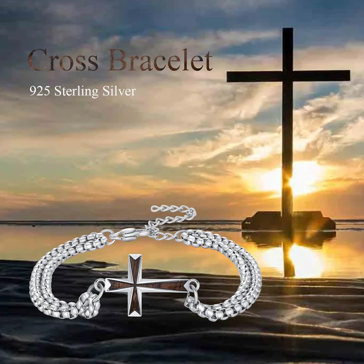 Men Bracelet 925 Sterling Silver Adjustable Memento Mori/Ebony Cross/St. Florian/Santa Muerte/Dragon Link Charm Bracelets Bracelet Gifts for Father Husband Son Birthday Father's Day 7+2 inch