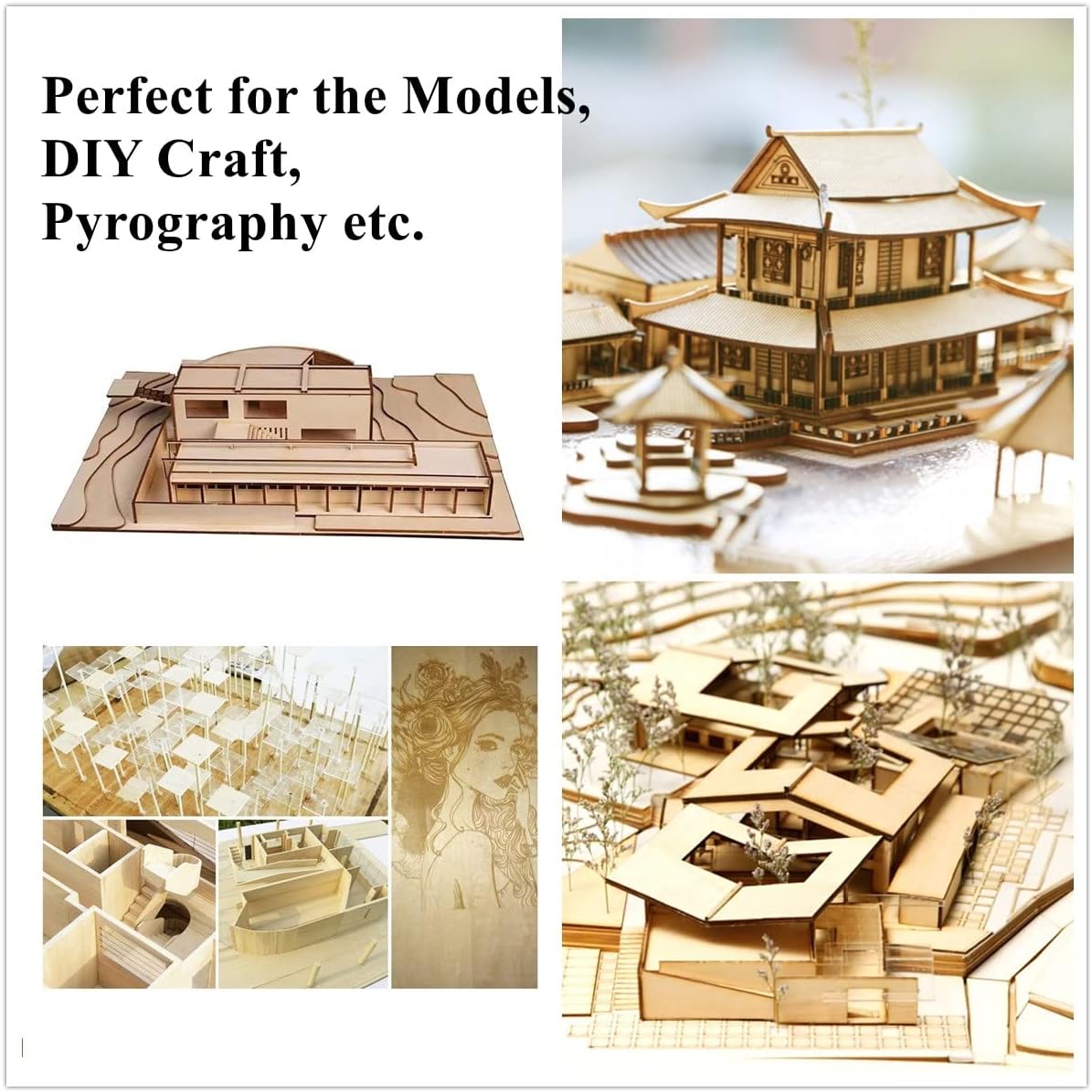 12 Pack Basswood Sheets 1/8 x 12x12 Inch Unfinished Wood Thin Plywood Sheets for Craft Natural Board for Cricut Maker Craft DIY Make House Airplane Wooden Model and Wood Burning Project