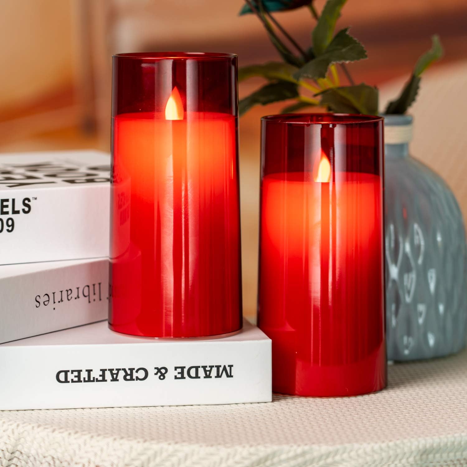 5plots 3” x 6” Grey Flickering Flameless Candles, Unbreakable Glass Battery Operated Plexiglass LED Pillar Radiance Candles with Remote Control and Timer : Tools & Home Improvement
