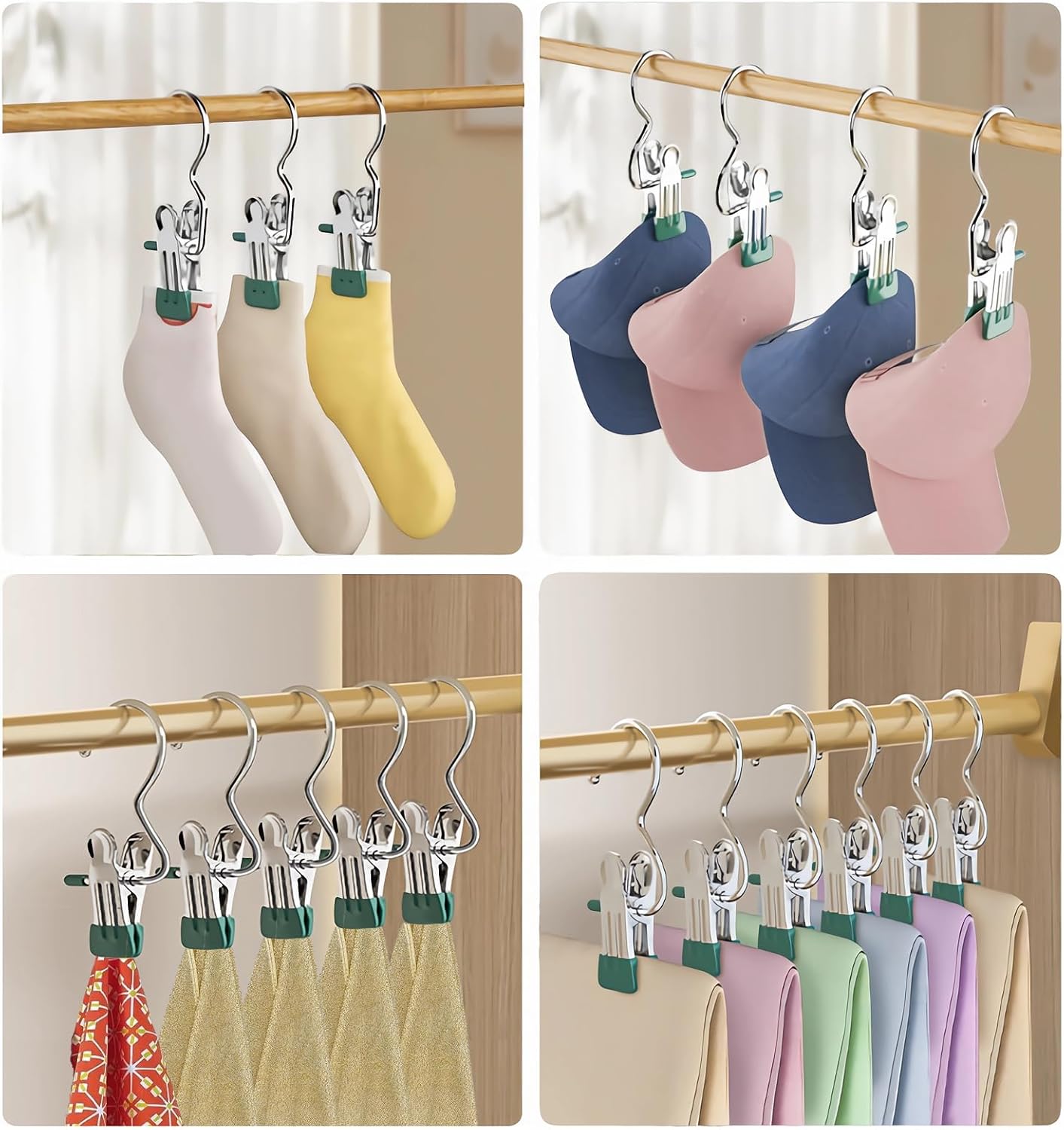 12PCS Clothes Pins, Hanging Clips, Hanger Clips, Hanger Hooks, Stainless Steel Portable Travel Hanging Hooks for Jeans, Hats, Boots, Towels (Blue)