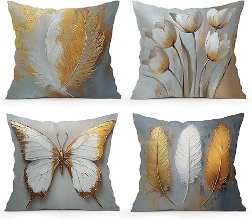 Vista 15 de OBSEDE - Fundas para cojín de mármol negro y dorado abstracto, 18 × 18 pulgadas, juego de 4, fundas para cojines de sofá, cama, salón, decoración