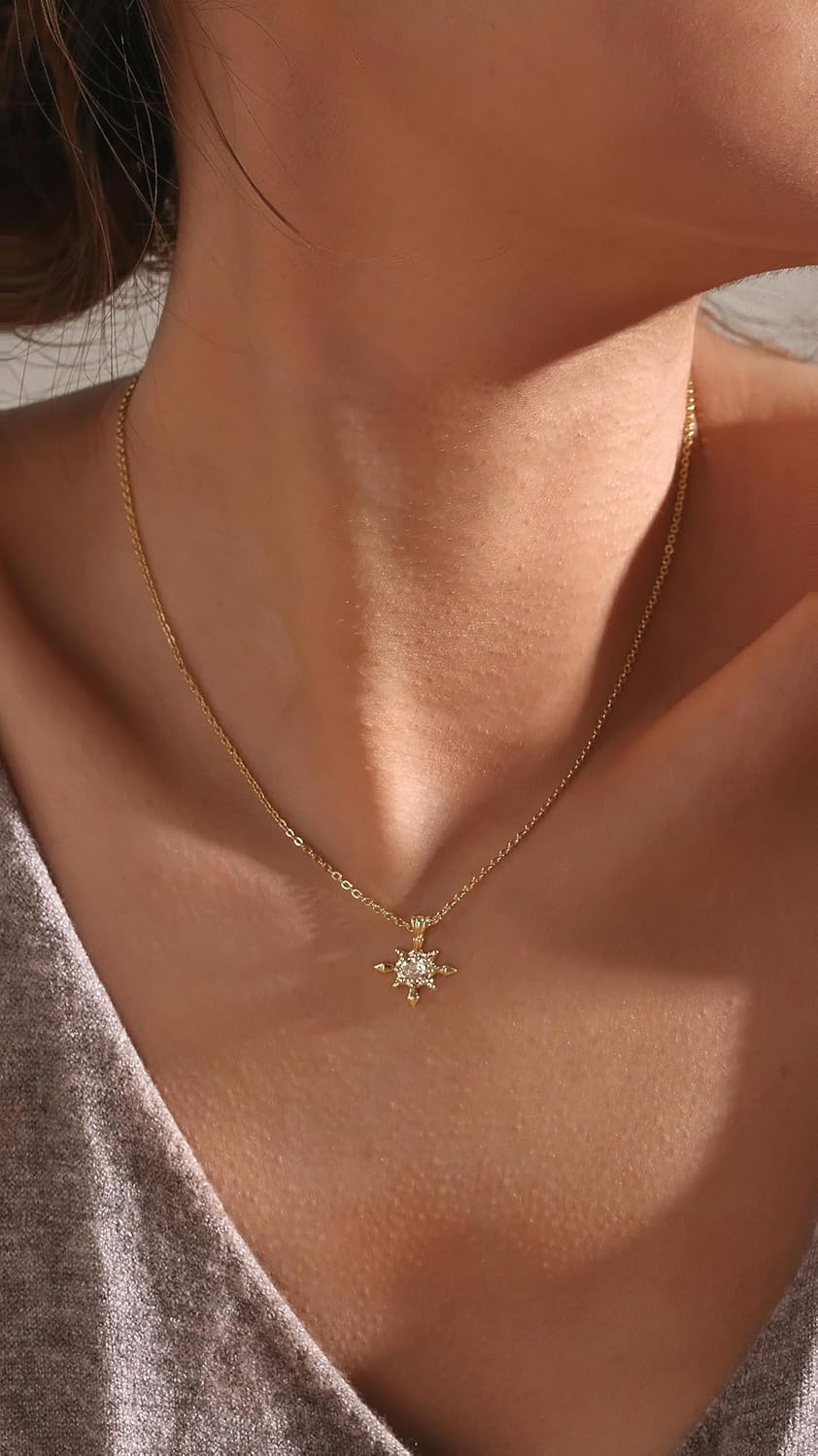Dainty Gold-Plated Moissanite Star Pendant Necklace, Crystal Center, Delicate Chain,simple necklace for women - Image 4