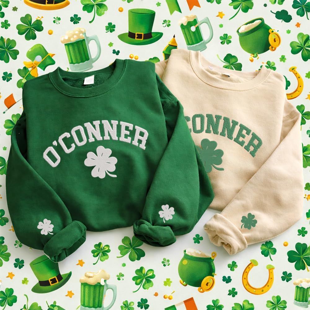 IZI POD St. Patrick’s Day Embroidered Sweatshirt, Custom St. Patrick's Day Sweatshirt, Shamrock Sweatshirts for Men, Women - Image 3