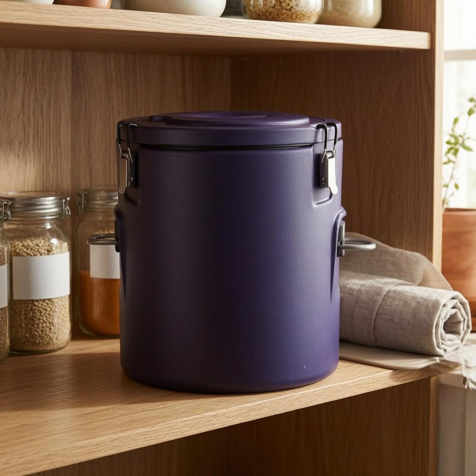 Contenitore Termico Isolato Contenitore Cibo Secchio Acciaio Inox Recipiente Termico Alimentare Coperchio con Blocco E Manici Adatto a Cucina Catering Mensa Aziendale, Blu, 48L