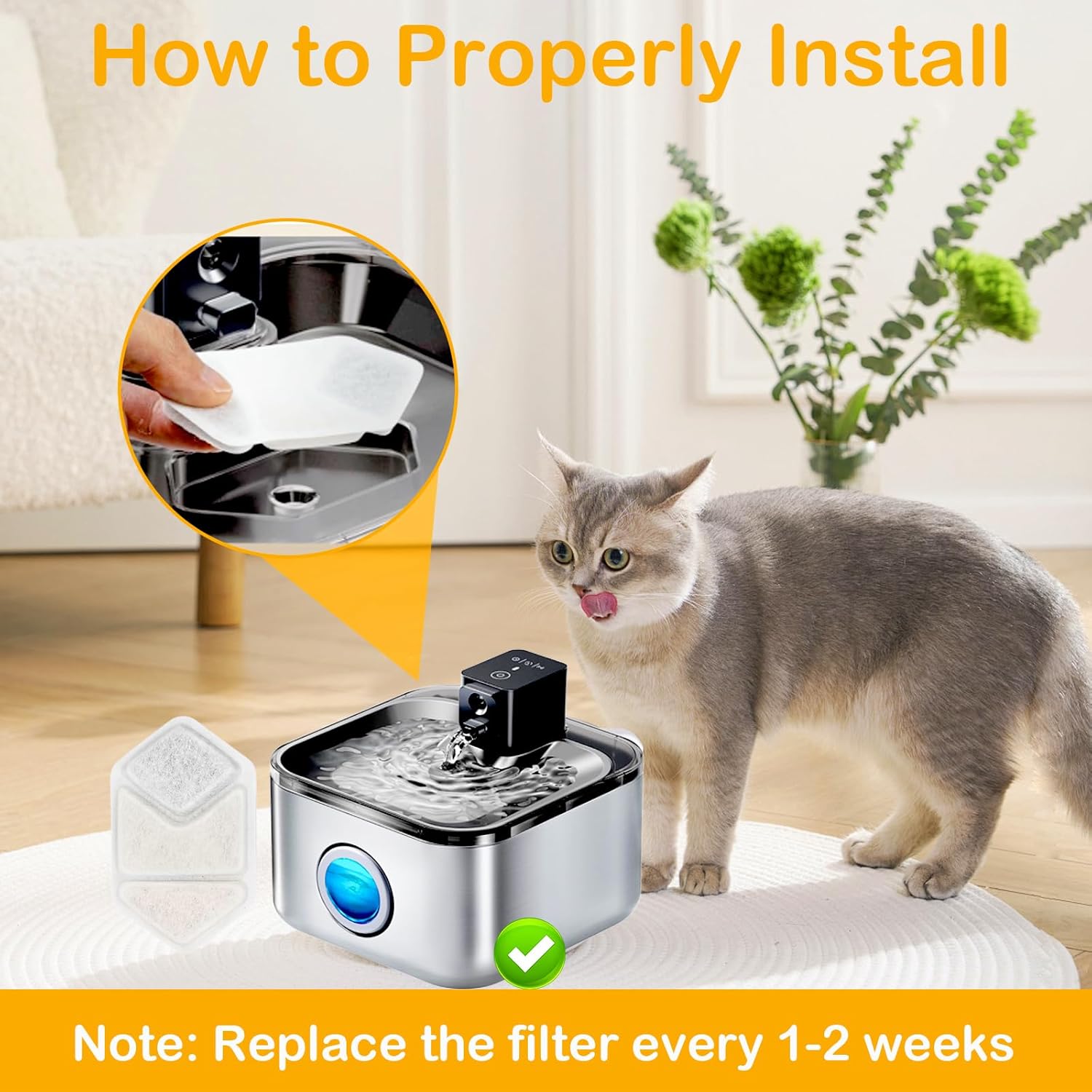 16+16 Pack Replacement Filters Compatible with Speedeer 135oz/4L cat water fountain ZTI0506, Multi-Layer Filtration System, Includes 16 Filters & 16 Sponges