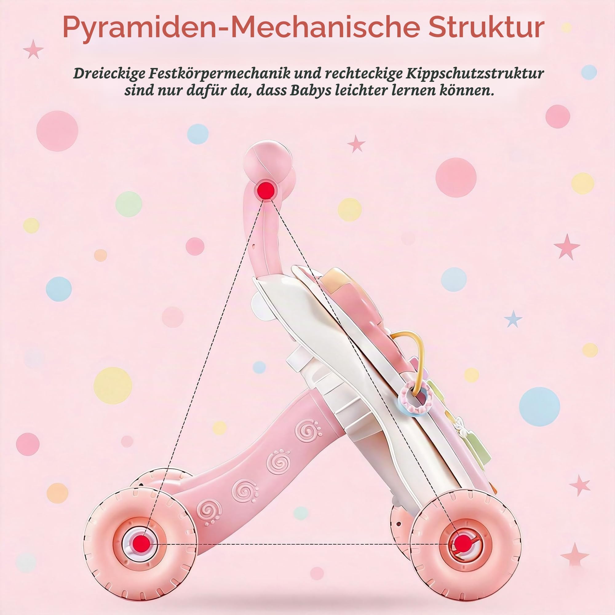 HOMCENT Lauflernhilfe für Mädchen, Laufhilfe Baby, Verstellbarer Baby Speed Walker Schiebe Walker, Früherziehungs Aktivitätszentrum im Sitzen und Stehen, Rosa