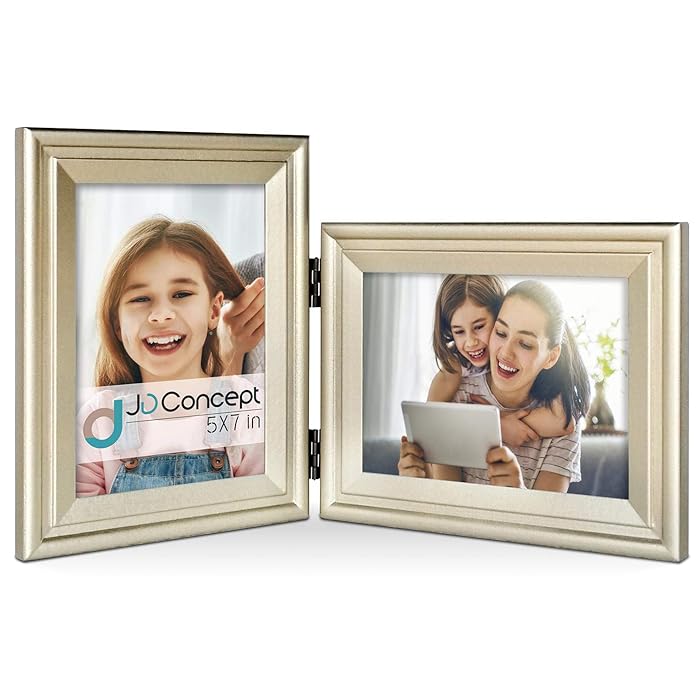 Buy Vertical Horizontal Combo, Double 5x7 Gold Wood Hinged Picture