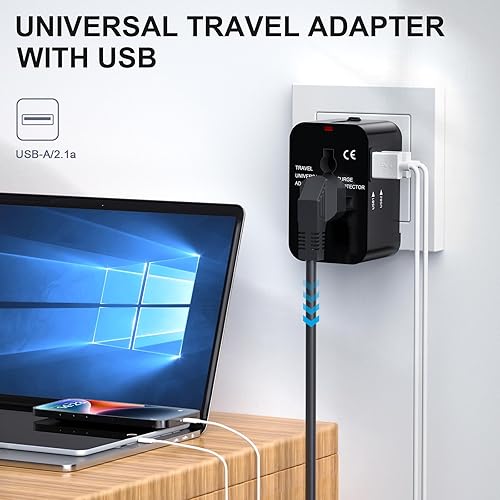Miniatura 4 de Adaptador de viaje universal en todo el mundo, adaptador de enchufe de viaje internacional con 2 puertos USB y enchufe de CA, adaptador de corriente