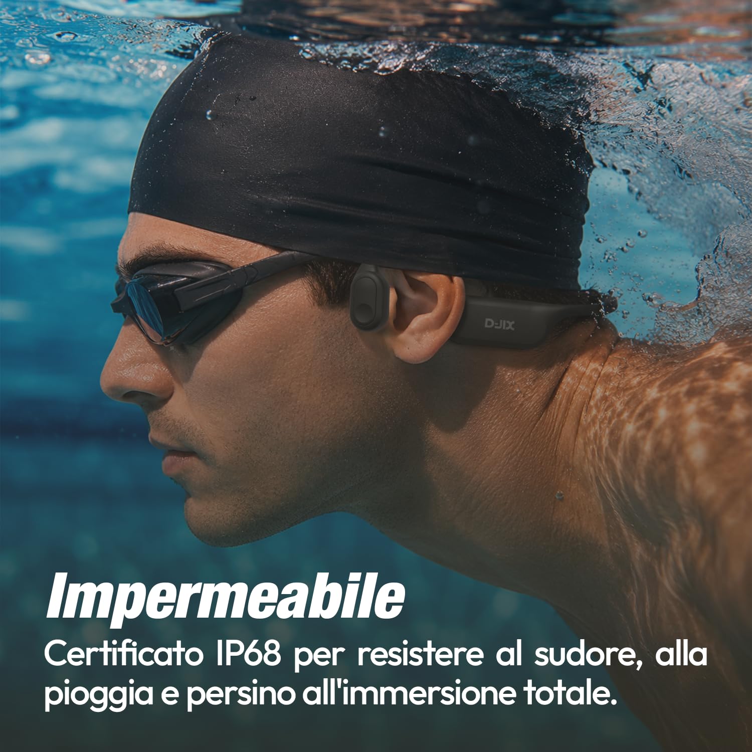 D-JIX Triton 600 - Auricolari Bluetooth 6.0 e MP3 32 GB | Impermeabile IP68 | Autonomia 15h | Ricarica Rapida | Microfono Integrato | Ideale Sport & Lavoro (Black)