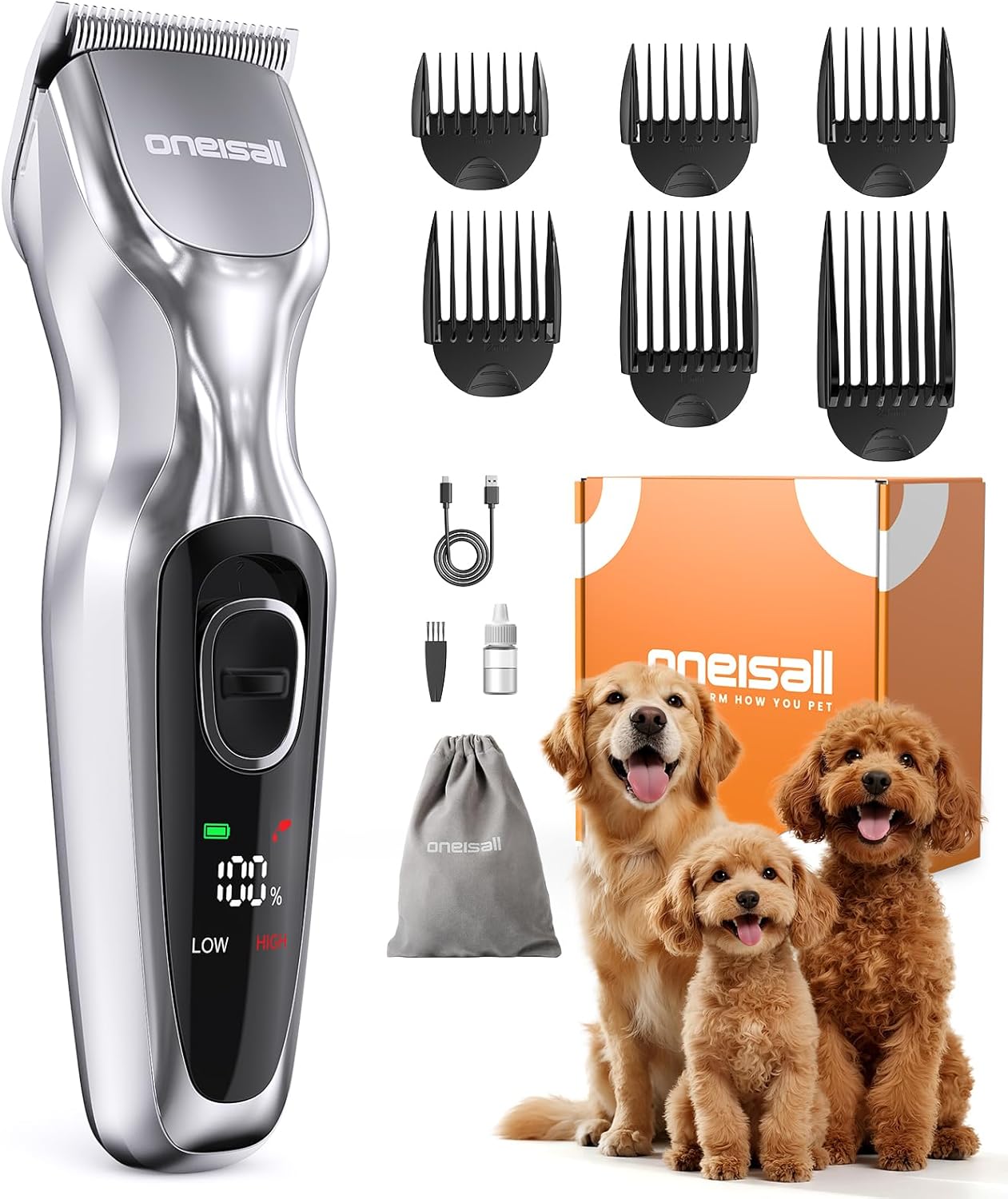 oneisall Dog Clippers for Grooming Thick Hair, Low Noise Cordless Dog Shavers, 2-Speed Pet Hair Trimmer Grooming Kit for Home Groomer oneisall Dog Clippers for Grooming Thick Hair, Low Noise Cordless Dog Shavers, 2-Speed Pet Hair Trimmer Grooming Kit for Home Groomer