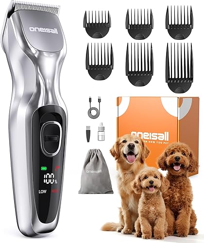 oneisall Cortapelos para perros para aseo de pelo grueso, afeitadoras inalámbricas de bajo ruido, kit de aseo de 2 velocidades para peluquería en