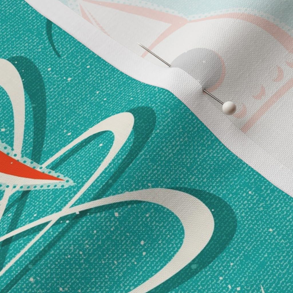 Spoonflower Fabric - Retro Textured Aqua Vintage Space Outer Rocket Sci Fi Printed on Petal Signature Cotton Fabric by The Yard - Sewing Quilting Apparel Crafts Decor