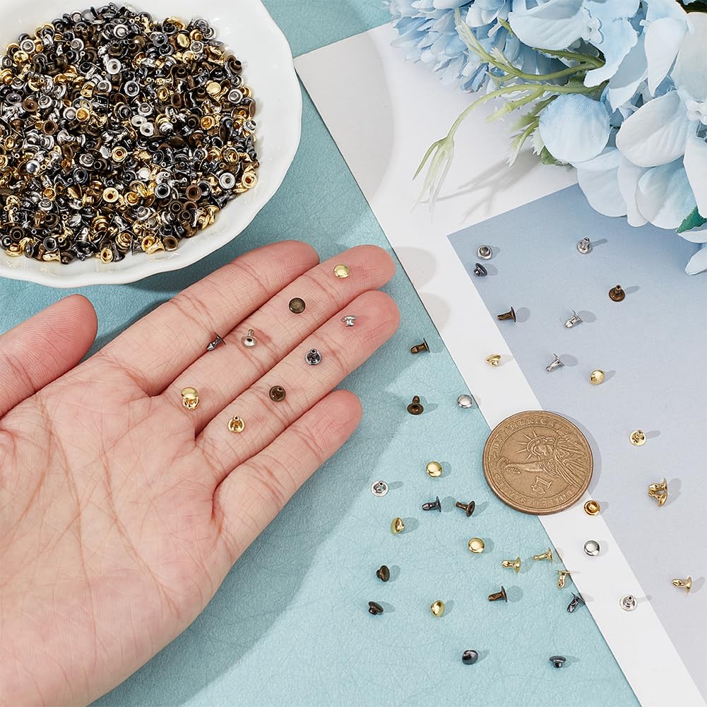 FINGERINSPIRE 320PCS 4mm Tubular Round Cap Leather Rivets Double Cap Rivets Metal Rapid Rivet for Studs Leather Craft Key Fob Clothing Pets Collar Boots (Antique Bronze Golden Gunmetal Platinum) - Image 4