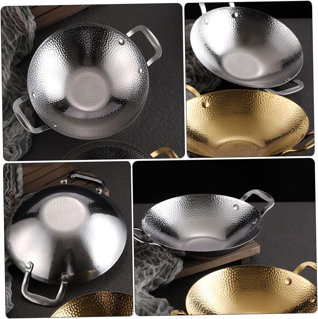 IMIKEYA Cooking Pot Handle Hammered Griddle for Kitchen Restaurant Hot Pot Shop