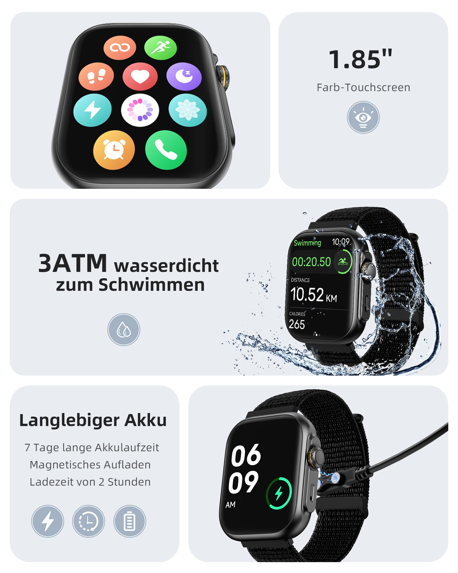 Parsonver Smartwatch mit Eingebautes GPS, 30M Schwimmend Wasserdicht | Fitnessuhr mit Bluetooth Telefonfunktion, Fitness Watch mit 100+ Sportmodi, Herzfrequenz, Schlafen, für Android/iOS, Schwarz
