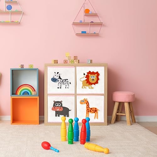Miniatura 6 de Berlune Caja de almacenamiento plegable de 6 piezas de cubo de animales de 10 x 10 pulgadas, cestas de cubo de tela no tejida y cartón para niños,