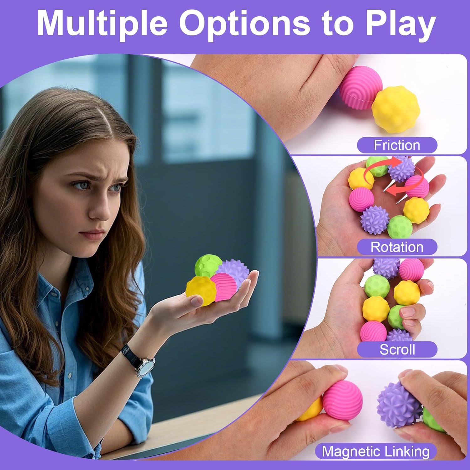 BUSOHA Silicone Fidget Balls - 4 Pack New Fidget Toys Stress Balls for Adults Sensory Stone Travel Toys for Calming,Autism and ADHD,Gifts for Teens