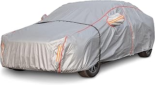 Car Cover Waterproof All Weather, 6 Layers XXL Full Exterior Covers with Zipper Cotton, Mirror Pocket. Outdoor Car Cover U...