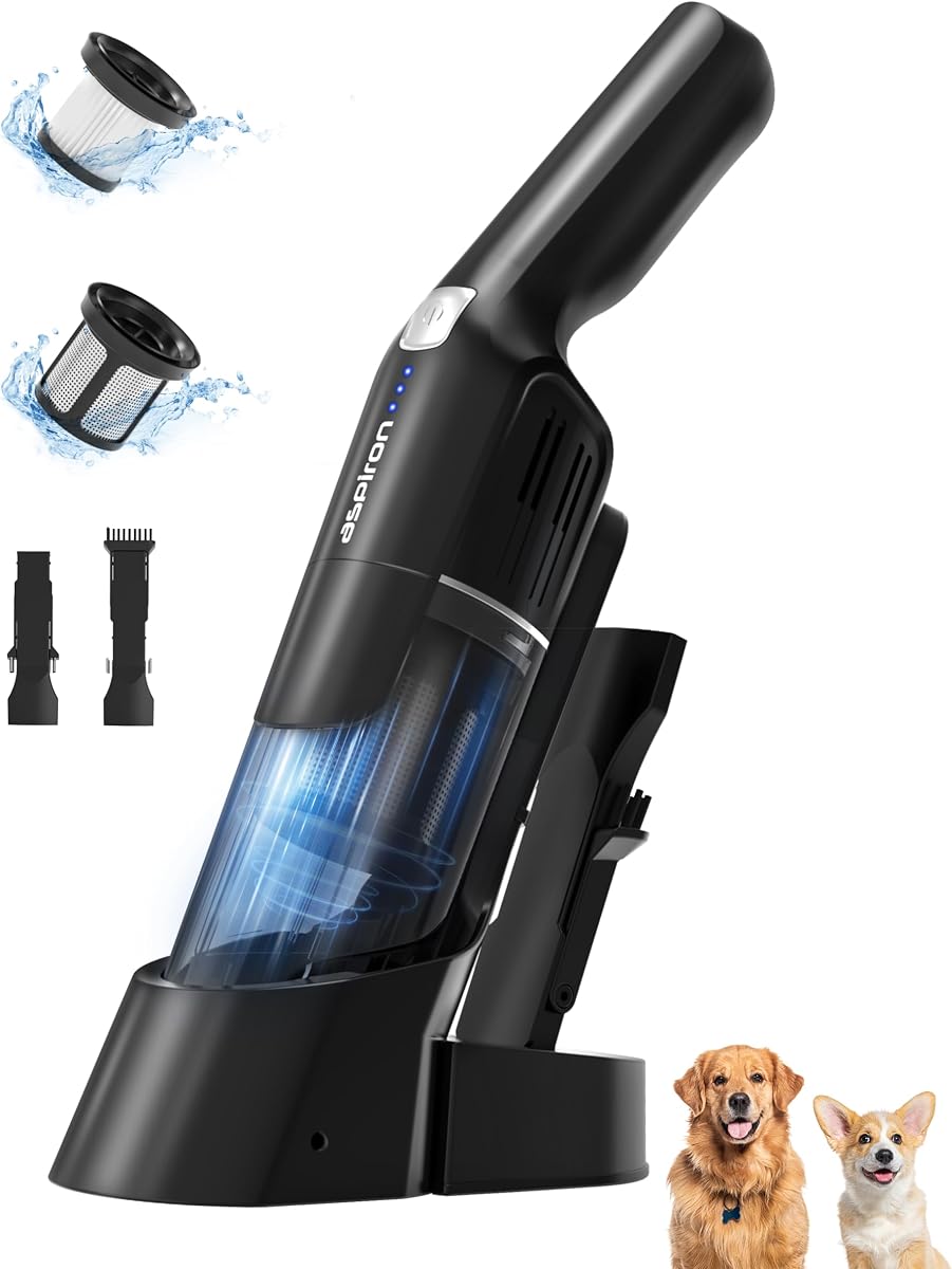 Cordless Handheld Vacuum, 24KPA Powerful Car Vacuum, 2-Speed, 2 Charging Methods, Wireless Charger, Ergonomic Handle, Portable Rechargeable Vacuum Cleaner for Car, Home, Black Grey