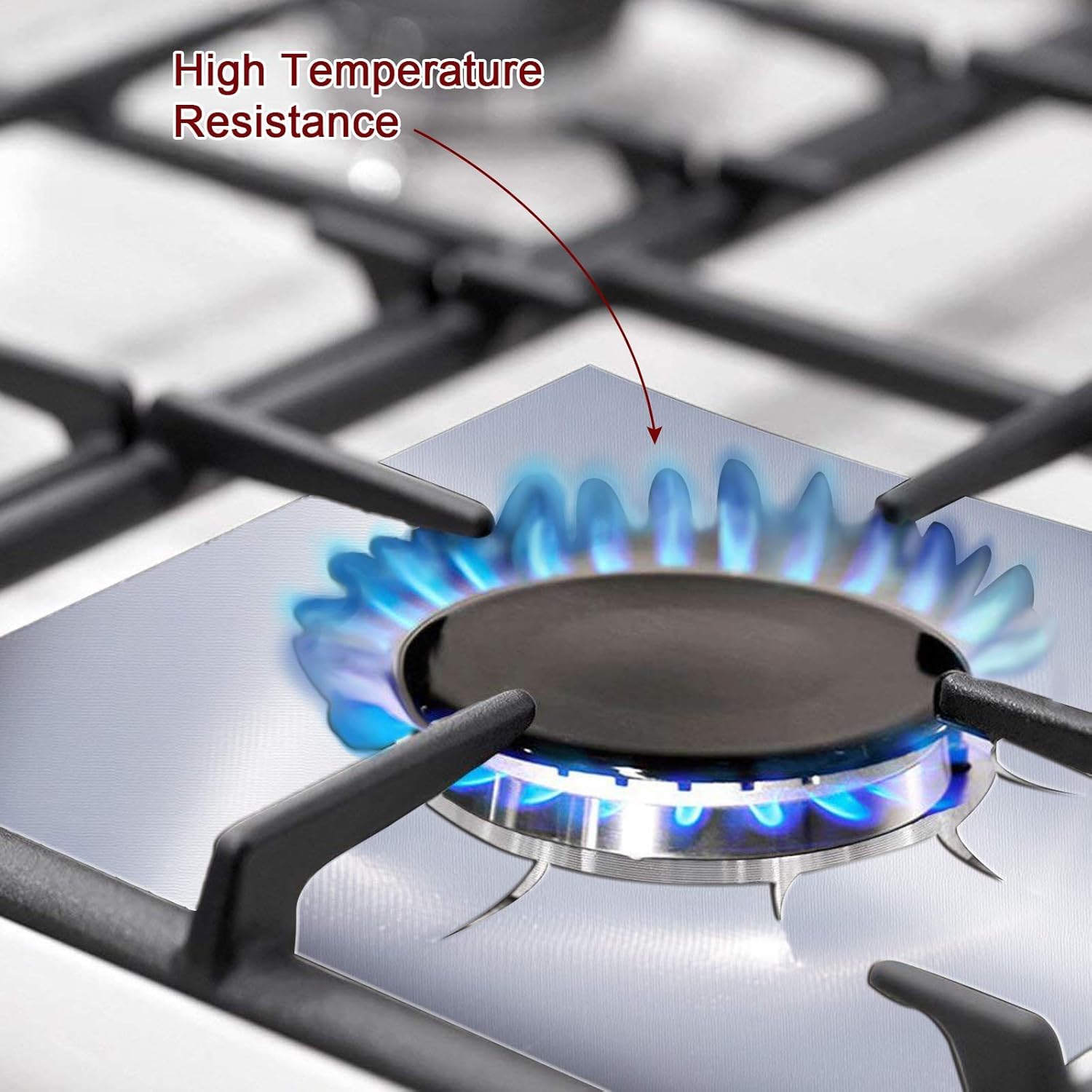 Kelexx Stove Burner Covers - 4PCS Upgraded Double Thickness Liners, Silver Nonstick Reusable Top Protectors, Easy to Clean Kitchen Stove Covers for Burners 4
