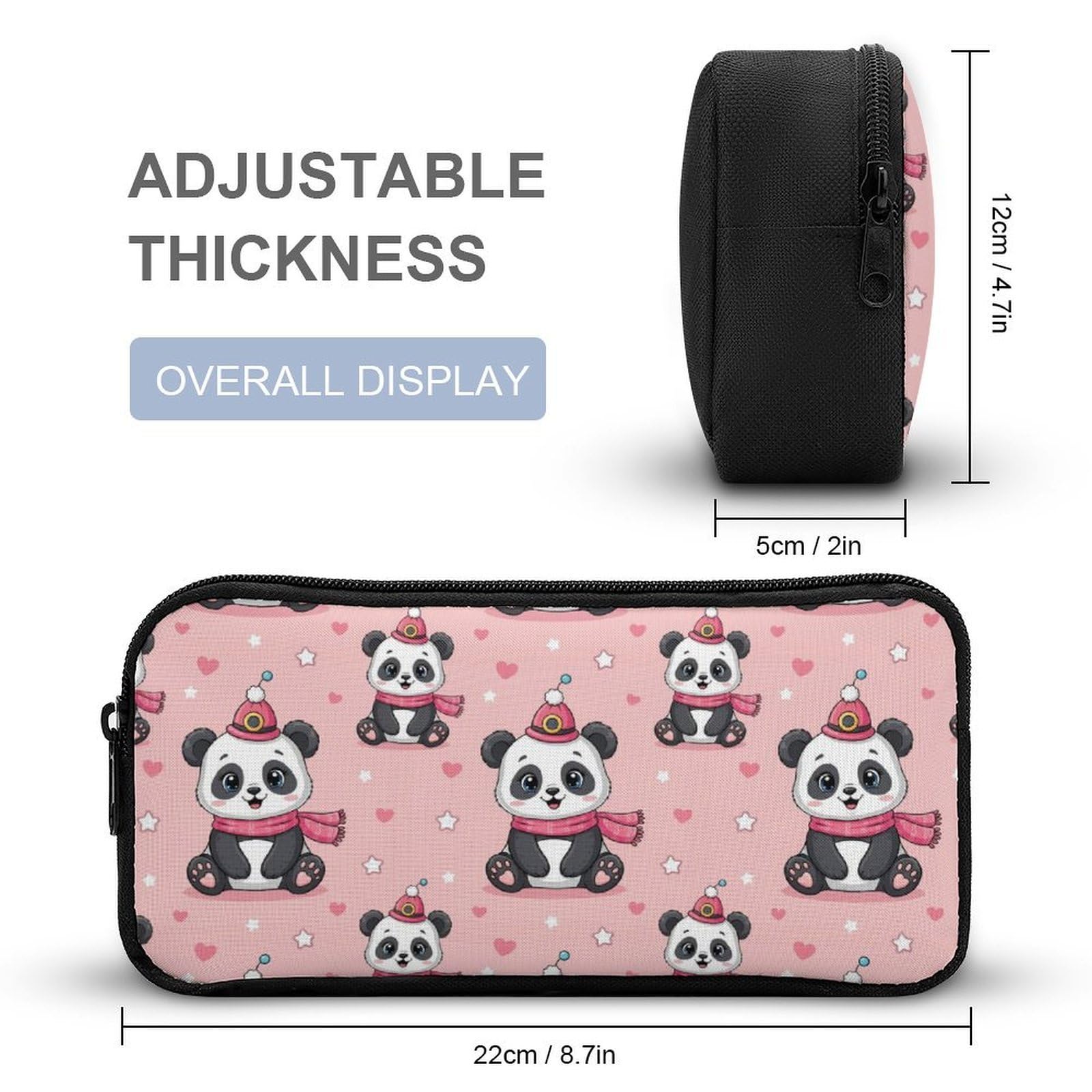 Ensemble sac à dos Panda mignon (10) avec boîte à lunch, trousse de maquillage et accessoires de toilette