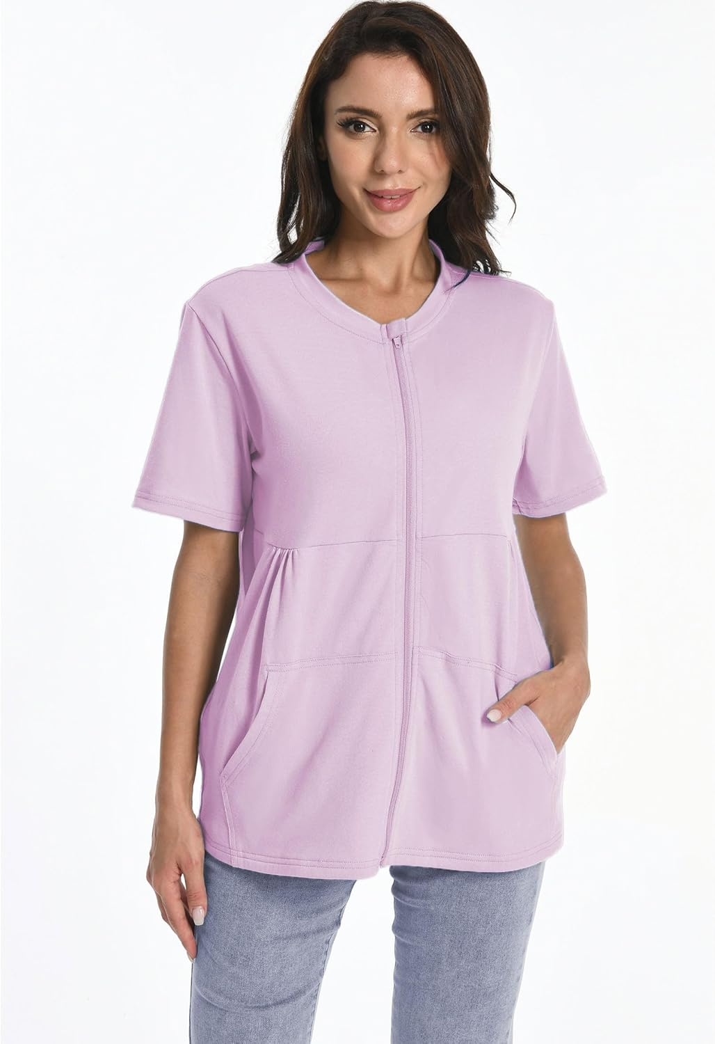 Post Mastectomy Zip Shirts with Drain Pockets Surgery Recovery Must Haves Clothing Comfy Short Sleeve Shirts - Image 4