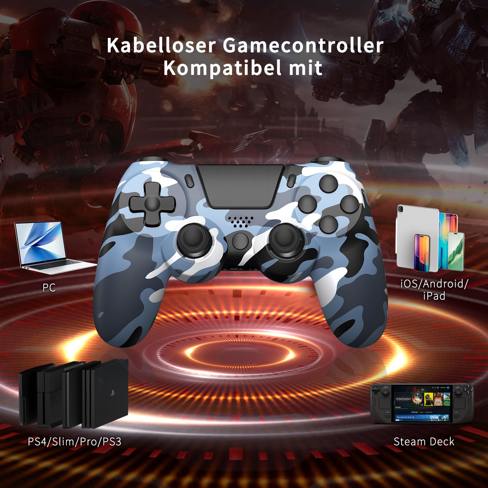 ancihdgm Wireless Controller for PS4, Game Controller kompatibel mit PS4/Pro/Slim/PC/PS3/Android/IOS Gamepad mit Dual Vibration/6-Achsen-Gyro-Sensor/Touchpanel/Kopfhörerbuchse