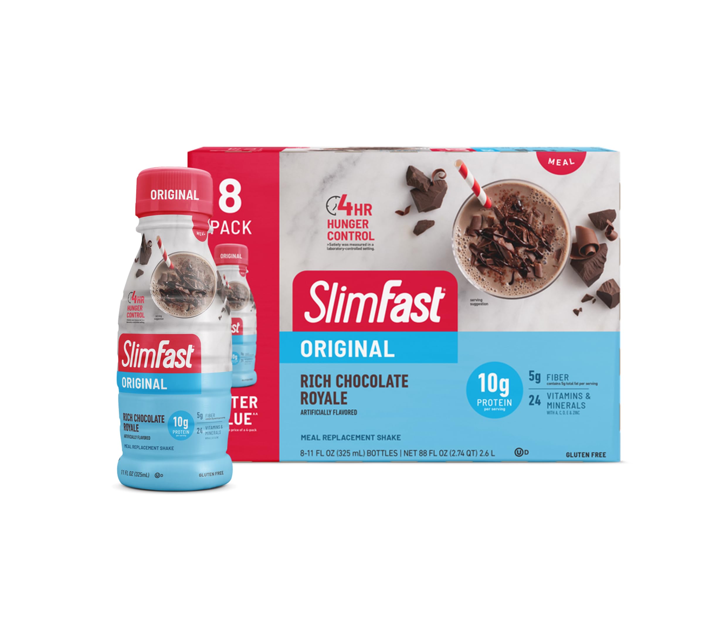 SlimFast Meal Replacement Shake, Original Rich Chocolate Royale, 10g of Ready to Drink Protein for Weight Loss, 11 Fl. Oz Bottle, 8 Count