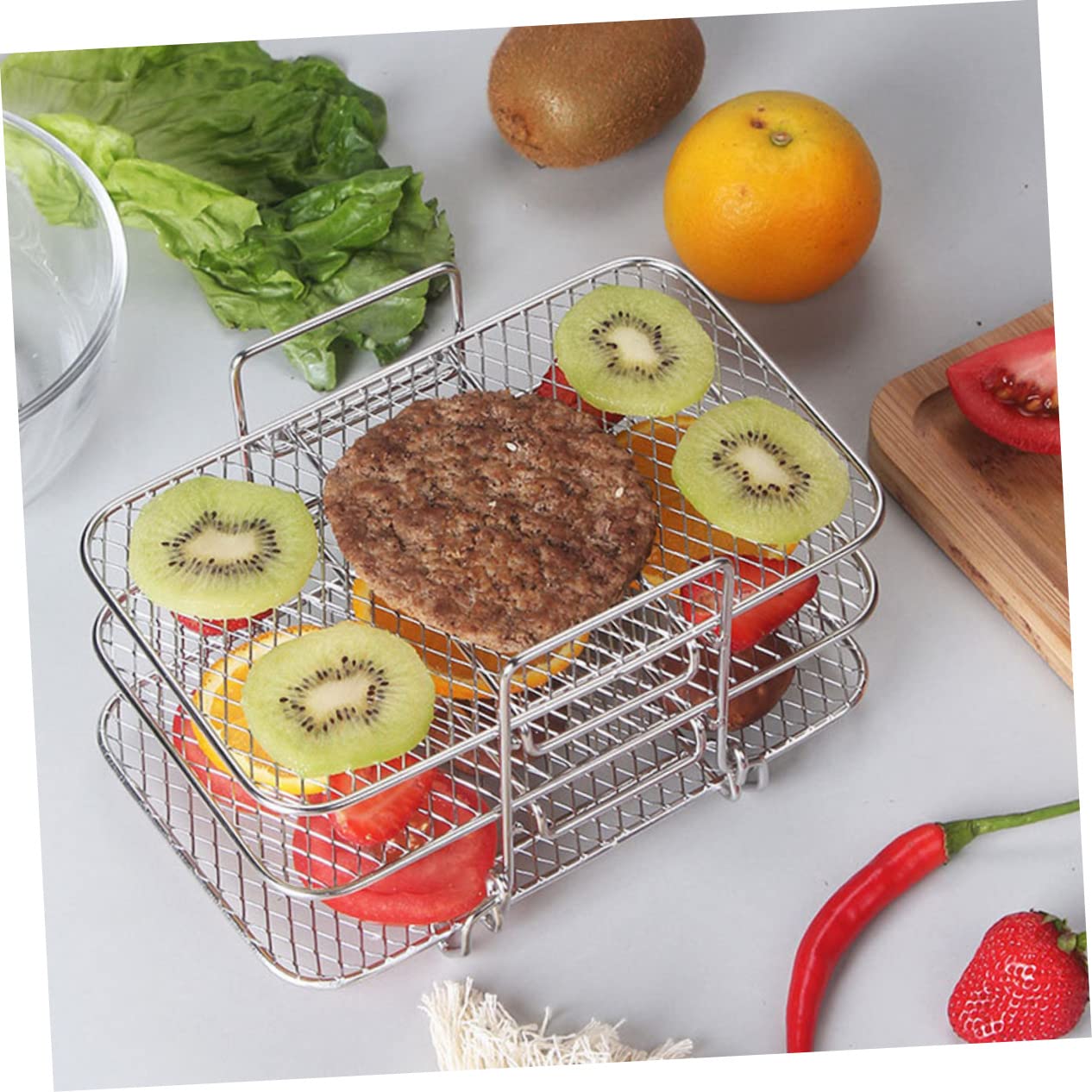 jojofuny Grille de Four à 3 Niveaux en Acier Inoxydable, Empilable et Détachable, pour Friteuse à Air et Four Électrique, Argenté