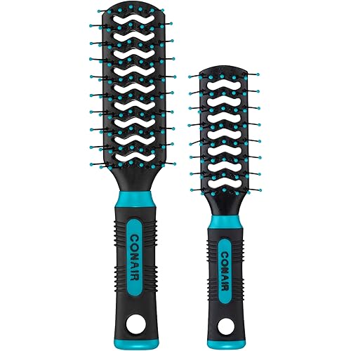Conair Grip & Lift Vent Hairbrush 2PK, Full-Size and Mid-Size Brush Set, Nylon Bristle Hairbrushes for Blowout Styling, Value Pack