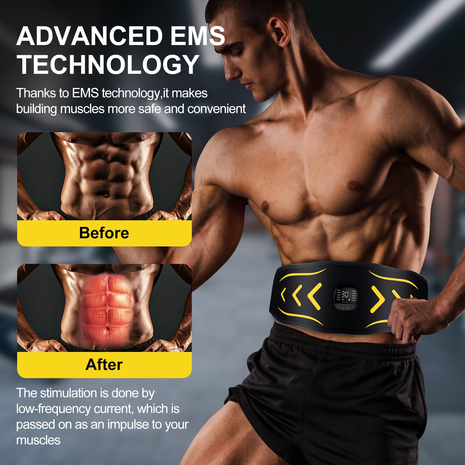 EMS Estimulador Muscular, Electroestimulador Abdominal con 10 Modos 30 Intensidades E Indicador De Consumo De CaloríAs para Hombres Y Mujeres