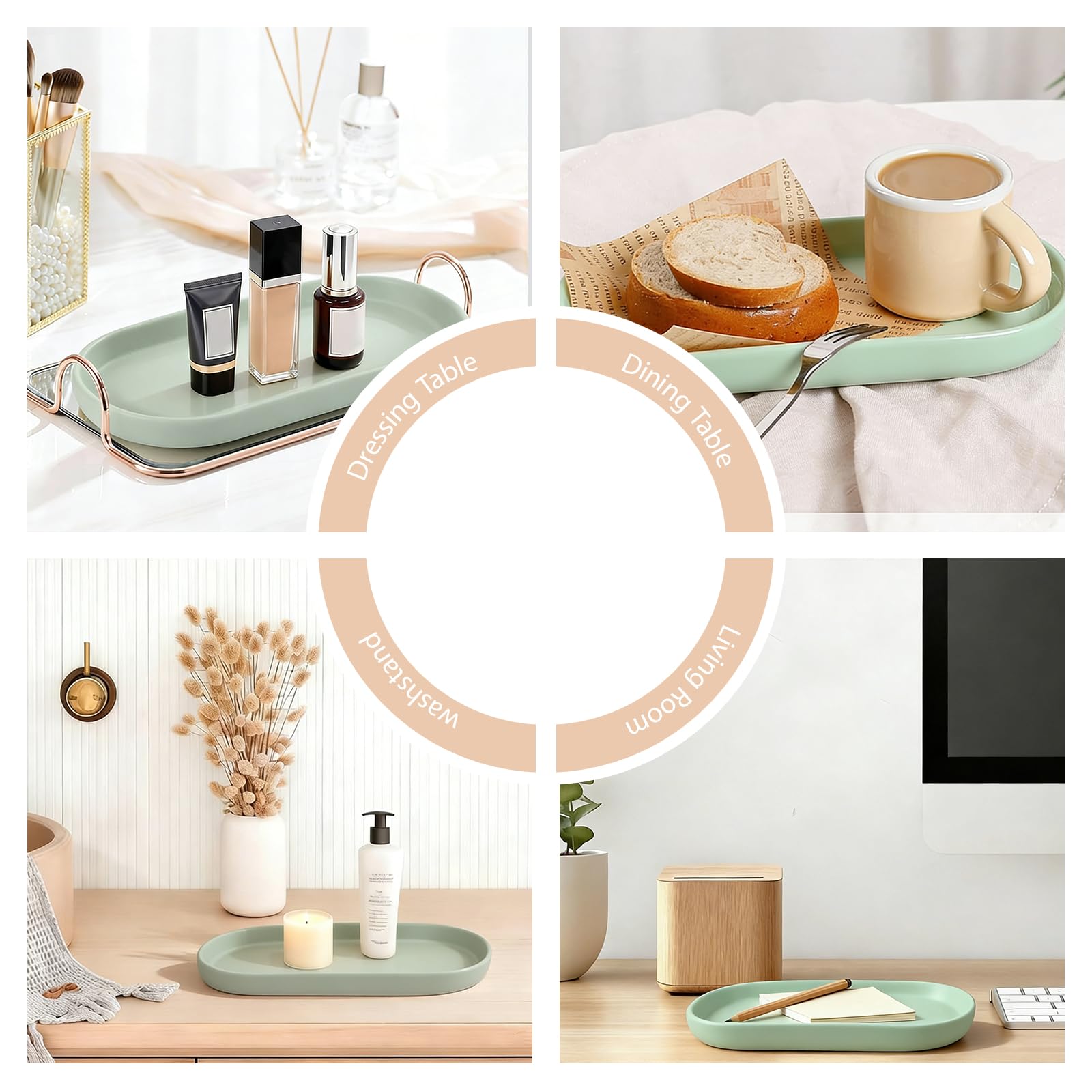 2 vassoi decorativi in ceramica, per bagno, cucina, sala da pranzo (verde)