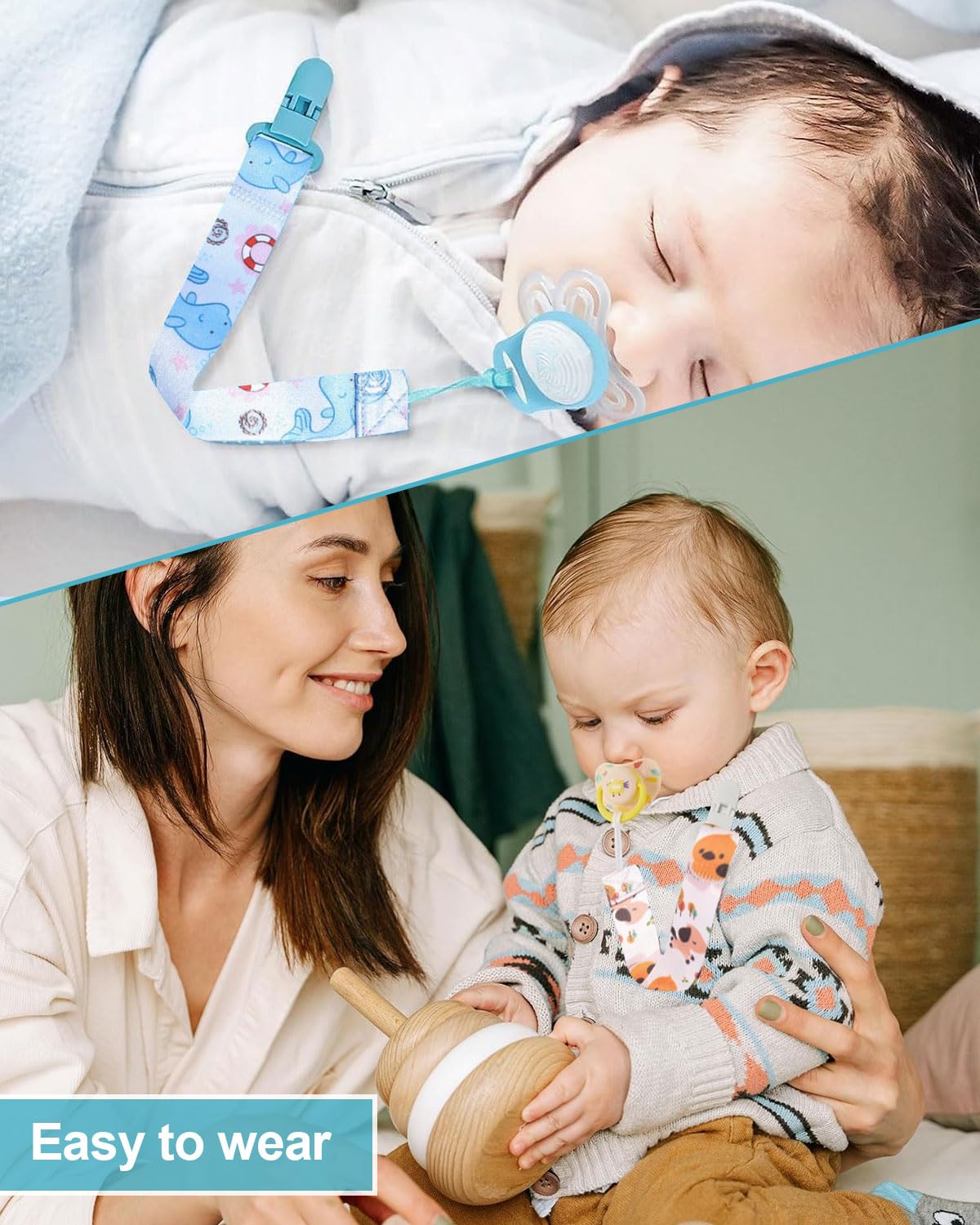 ZEXIJOW Attache Sucette Bébé,Lot de 5 attaches-tétines avec sangles en coton,Pacifier Clip Chain,Garde la Tétine Propre,Douce et Flexible,Durable–Haute Ténacité Pour Bébés Garçons et Filles - 5