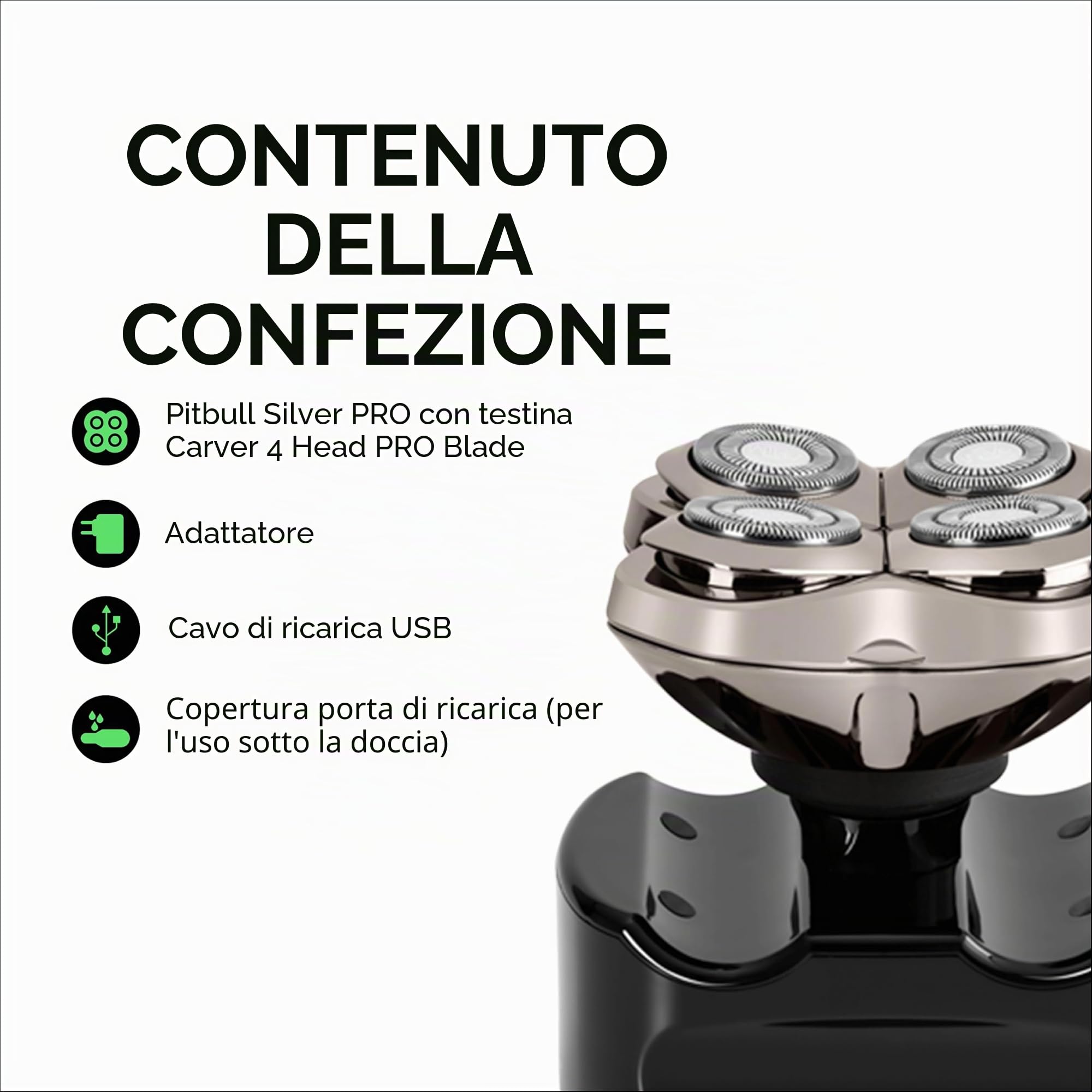 Skull Shaver Pitbull Silver Pro SX5 – Rasoio Testa e Viso – Elettrico Uomo, Wet&Dry, Senza Fili, Resistente all’Acqua – Prestazioni Potenziate