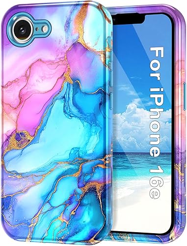 Miniatura 9 de Btscase Funda para iPhone 16e (2025), [probada en caídas de grado militar] Diseño de patrón de mármol delgado, resistente, a prueba de golpes, para