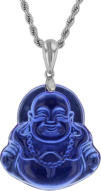 Laughing Buddha Blue Jade Pendant 
