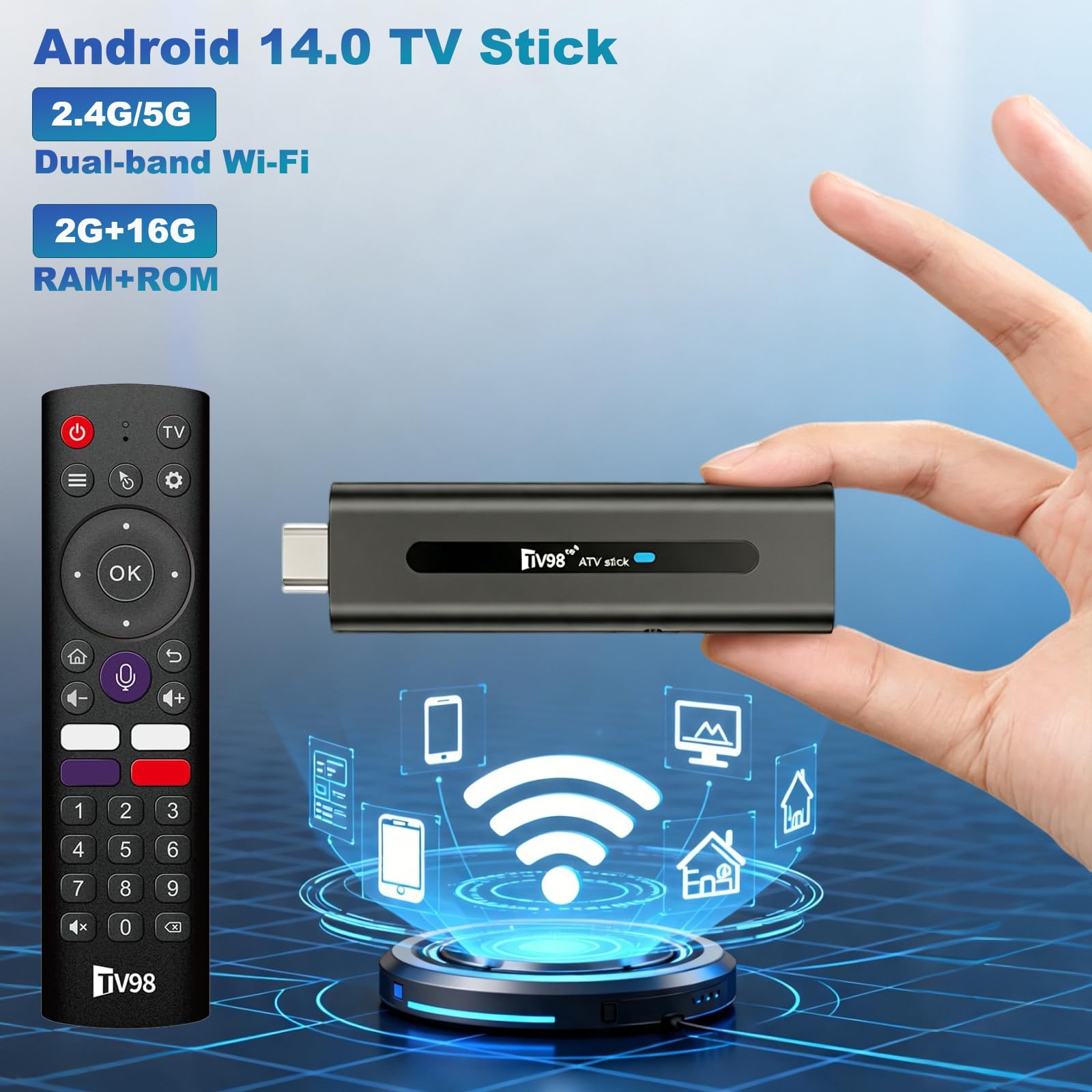 Android 14.0 TV Stick, TV Stick Streaming con mando a distancia por voz, 2 GB de RAM 16 GB ROM Dual WiFi 5.8G/2.4G Bluetooth 5.0, 8K UHD Media Player para el hogar