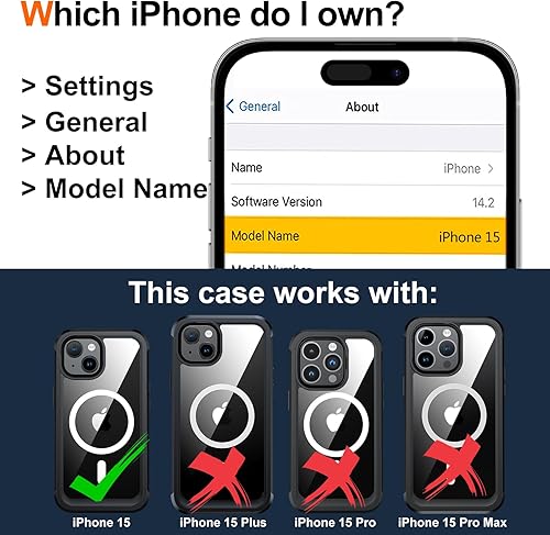 Miniatura 3 de Funda compatible con iPhone 15, protector de pantalla de privacidad integrado compatible con accesorios magnéticos, grado militar, a prueba de