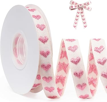 Valentines Day Ribbon for Gift, Cake Wrapping, 5/8 Inch x 10 Yards Heart Gift RibbonRose Pink