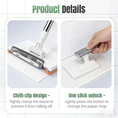 Miniatura 4 de Mini trapeador de agarre a presión, 2026 mejorado con agarre a presión cero táctil, mini mopa giratoria de 360 grados con mango automático manos