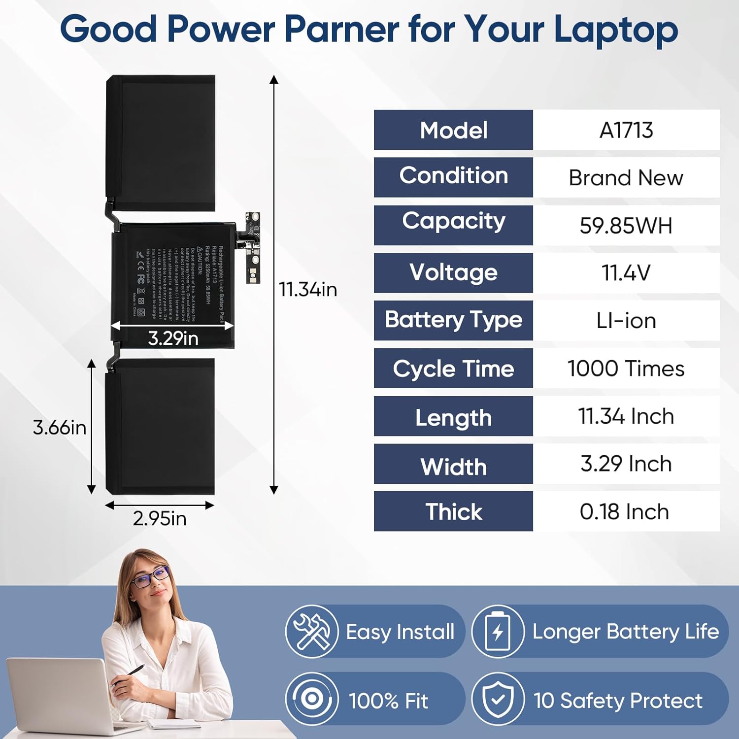 A2159 A1708 Battery Replacement for MacBook Pro 13 inch A1708 (Late 2016, Mid 2017) A2159(2019) A2289(2020) A2338(2020,2022) A1713 A2171 Battery
