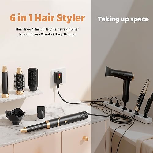 Vista 2 de Cepillo secador de pelo 6 en 1, cepillo secador de pelo plegable con envoltura de rizador de aire, cepillo de aire caliente desmontable para secar