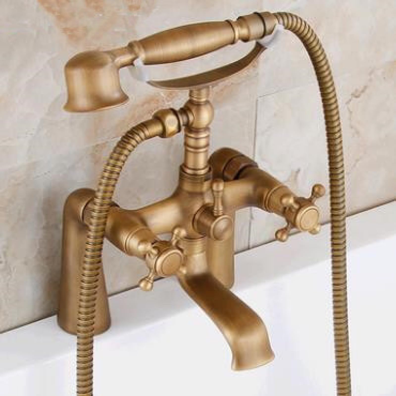 Fanjubei Bathtub Faucets Simple Handheld Shower With A Full Copper Antique-Style Bathtub Faucet