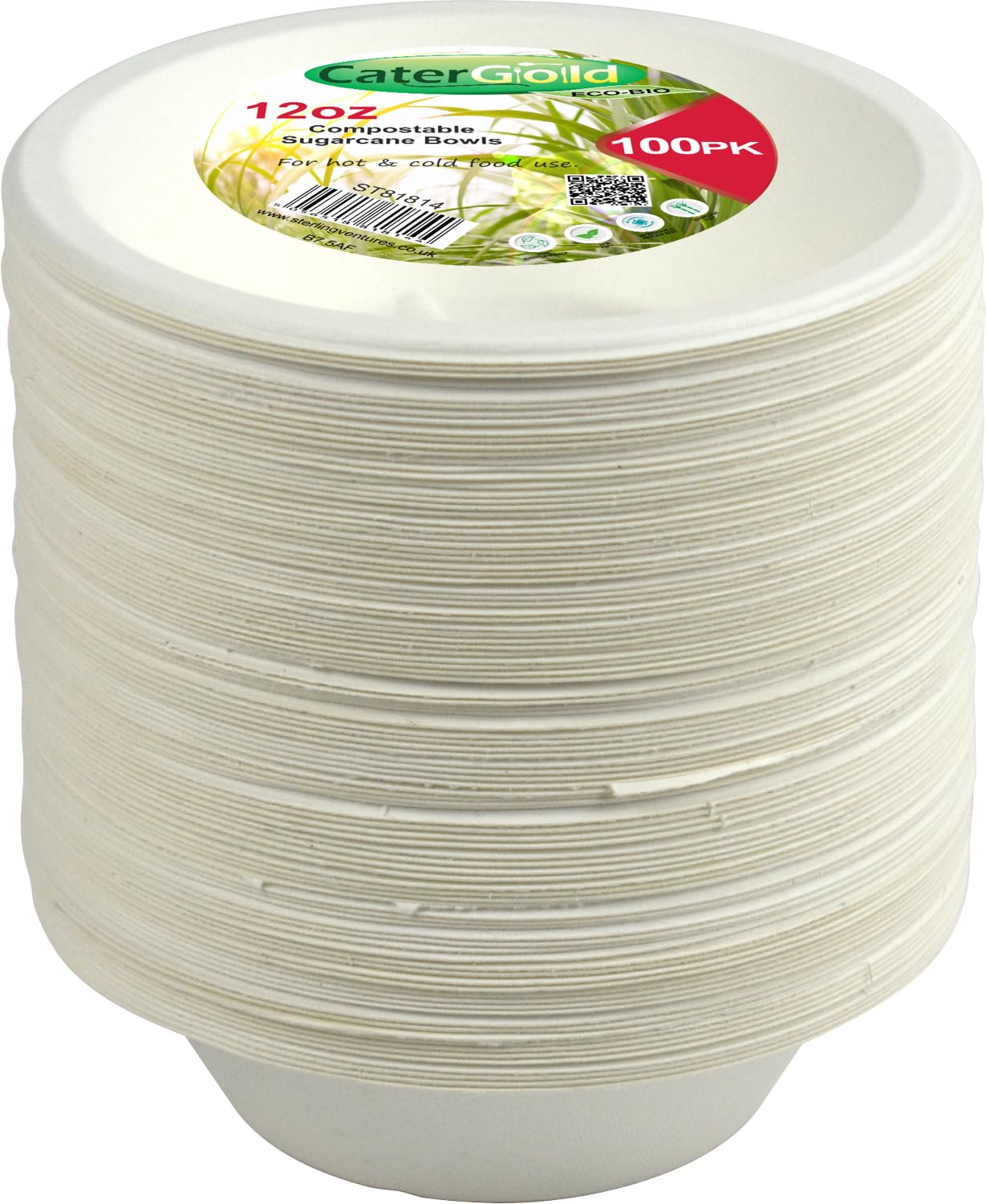 LAVV HOUSEWARES LTD 100 Sturdy Disposable Bagasse Paper Bowls Eco-Friendly Biodegradable Sugarcane (12oz)